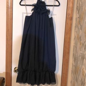 Navy Blue Ruffle High Neck Dress